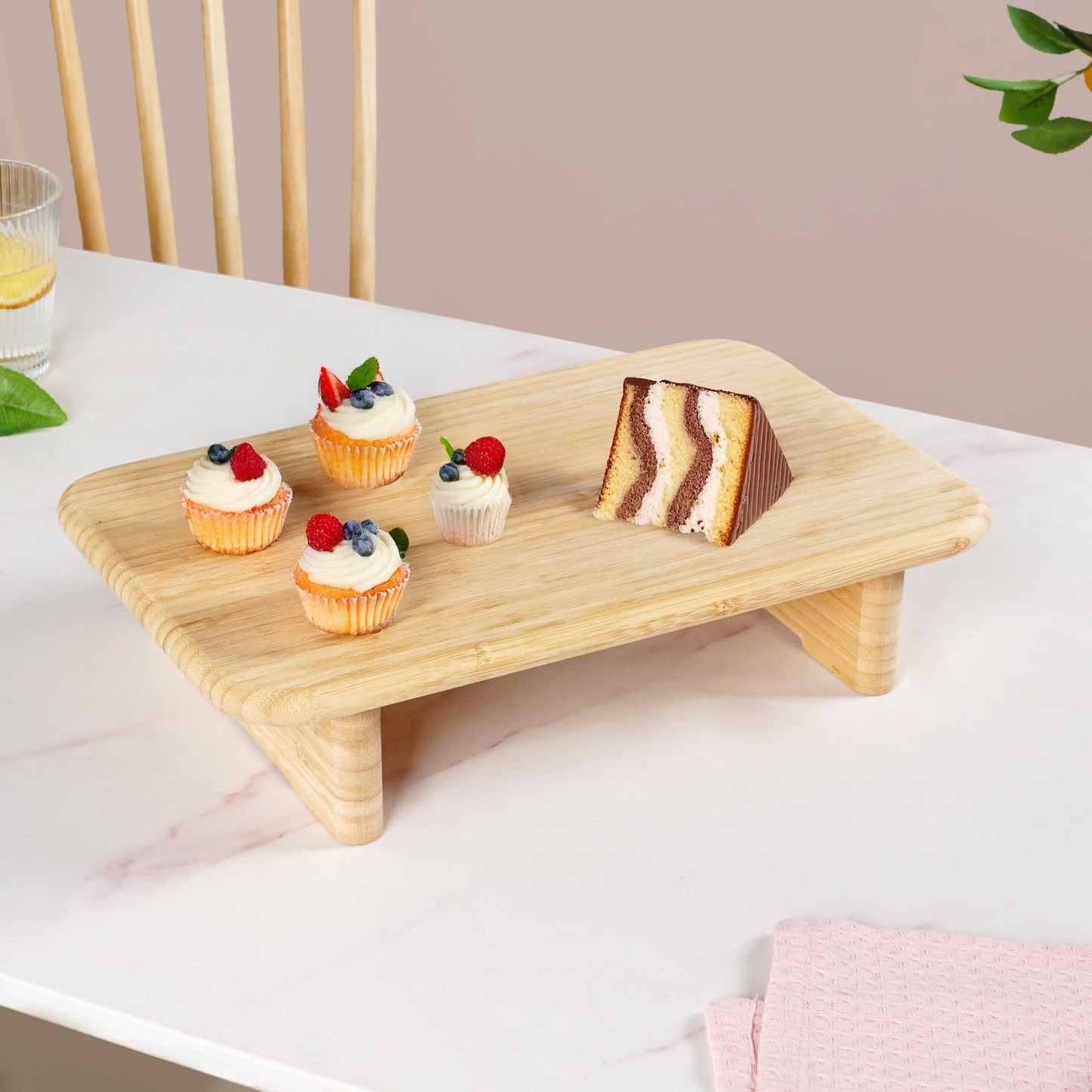 Bamboo Pedestal Serving Platter 13 Inch