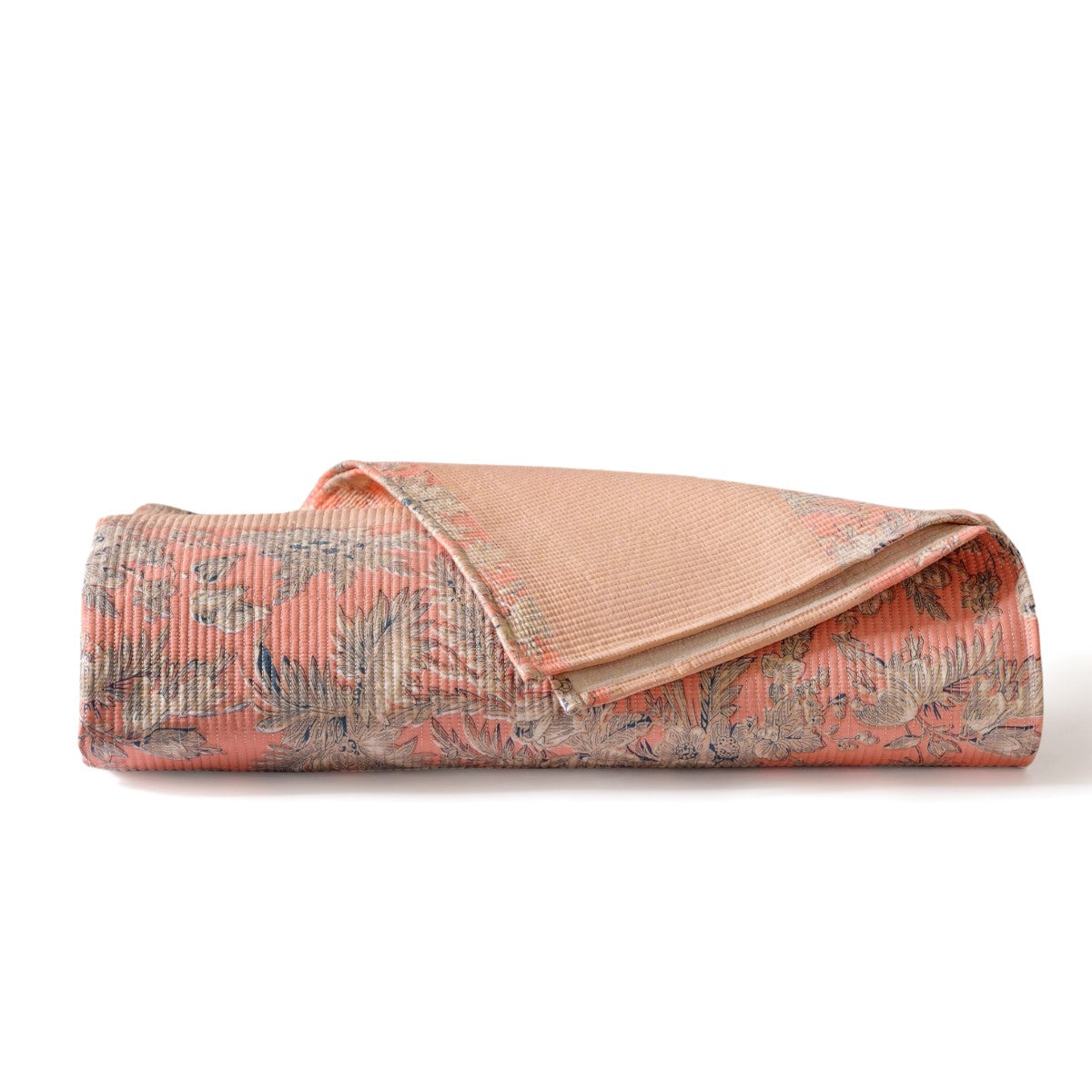 Floral Quilted Cotton King Size Bed Cover Peach Pink 102x93 Inch