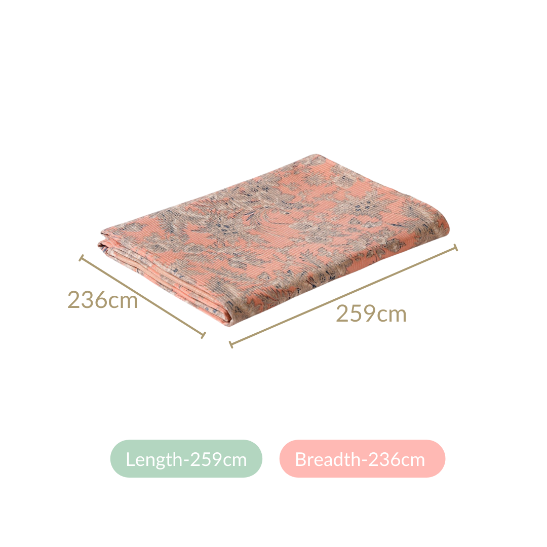 Floral Quilted Cotton King Size Bed Cover Peach Pink 102x93 Inch
