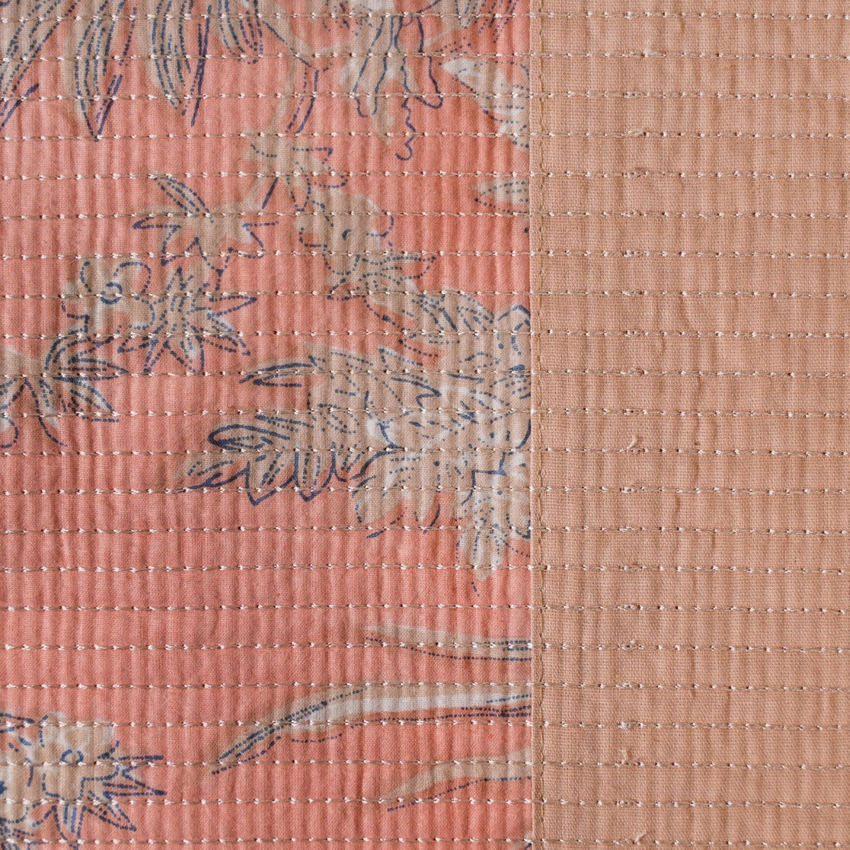 Floral Quilted Cotton King Size Bed Cover Peach Pink 102x93 Inch