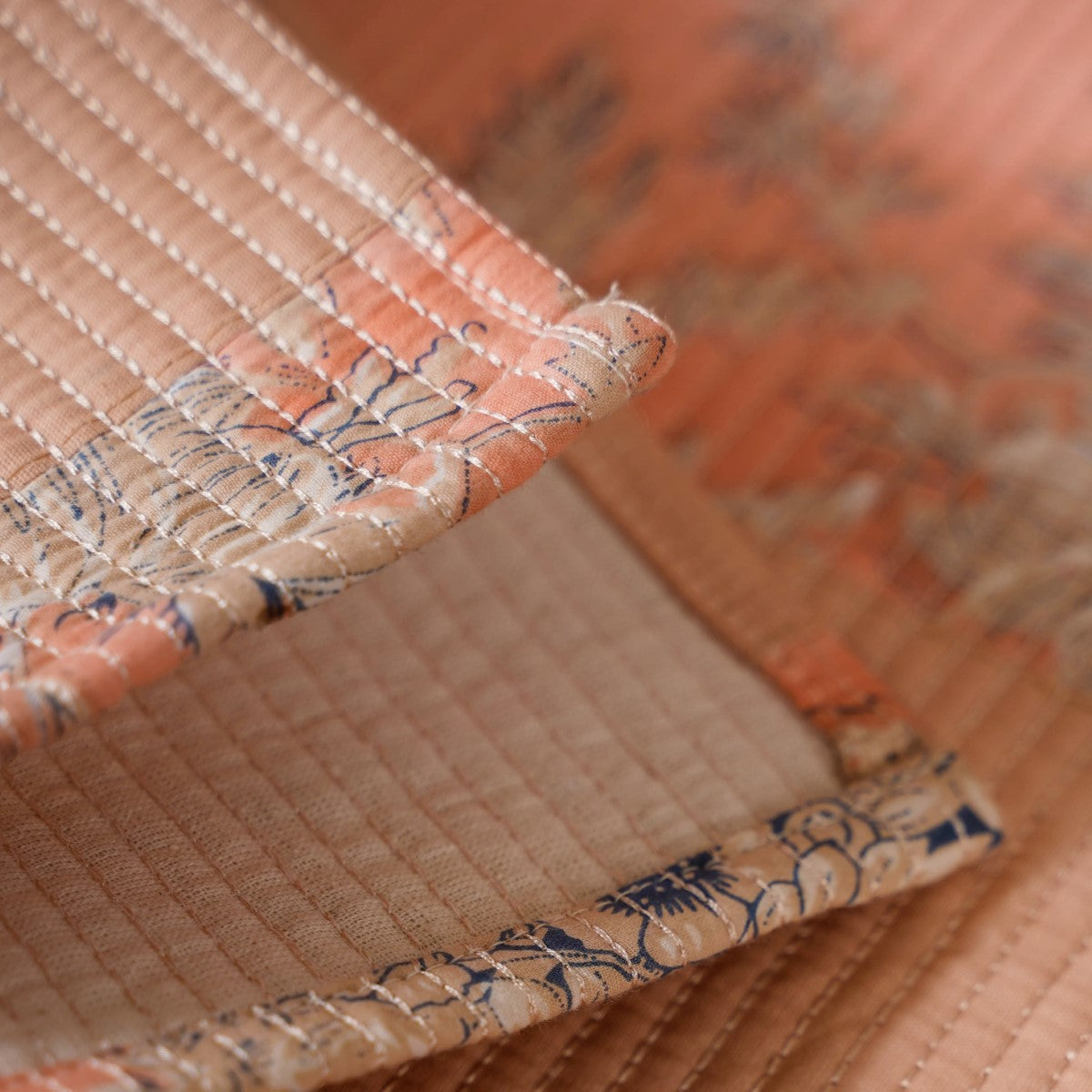 Floral Quilted Cotton King Size Bed Cover Peach Pink 102x93 Inch
