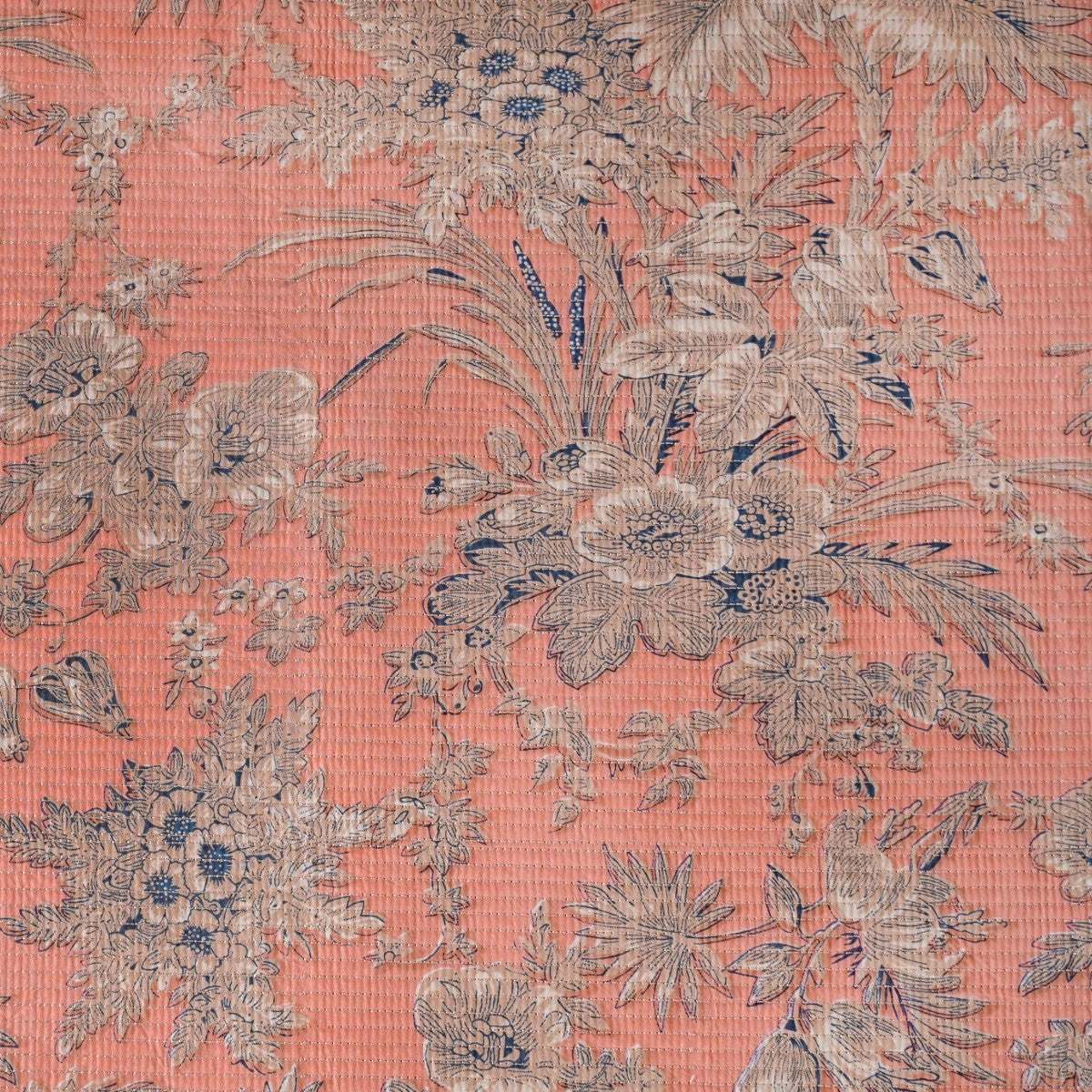 Floral Quilted Cotton King Size Bed Cover Peach Pink 102x93 Inch