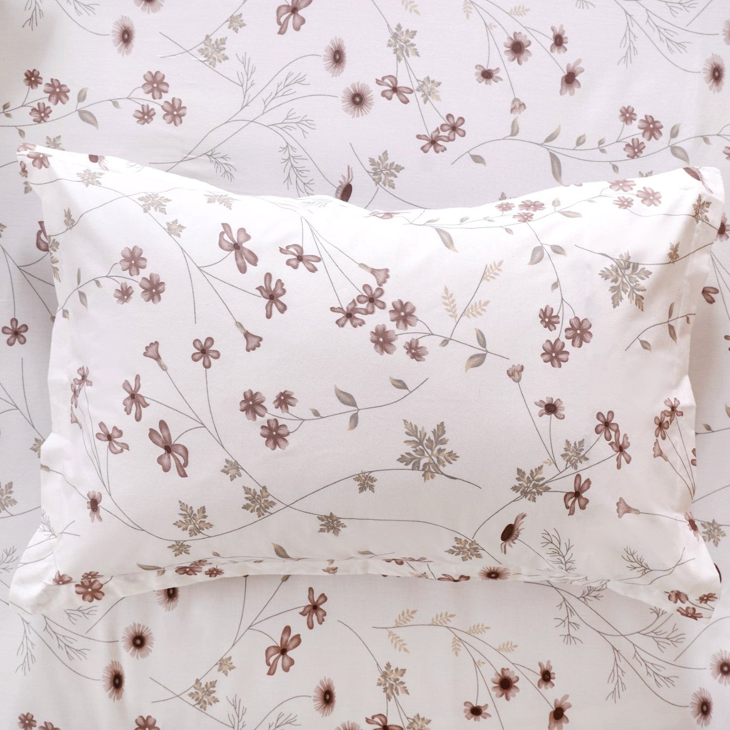 Floral Printed 180 TC Pure Soft Cotton King Size Night Bedsheet Set Taupe 275x275 cm