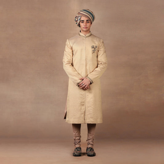 Beige Gold Sherwani Set| MURAQQA