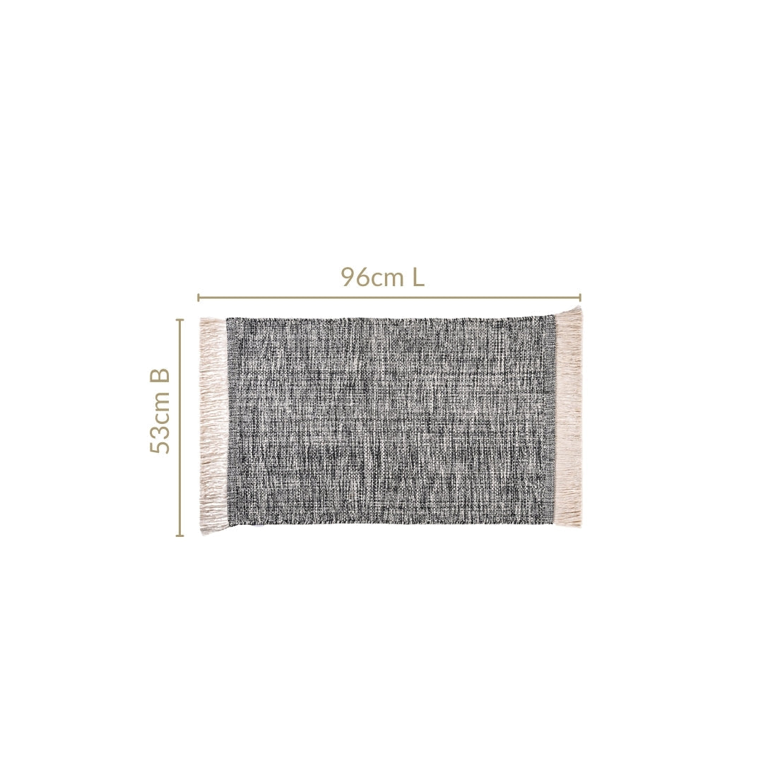 Black And White Tweed Cotton Anti Slip Floor Mat 96x53cm