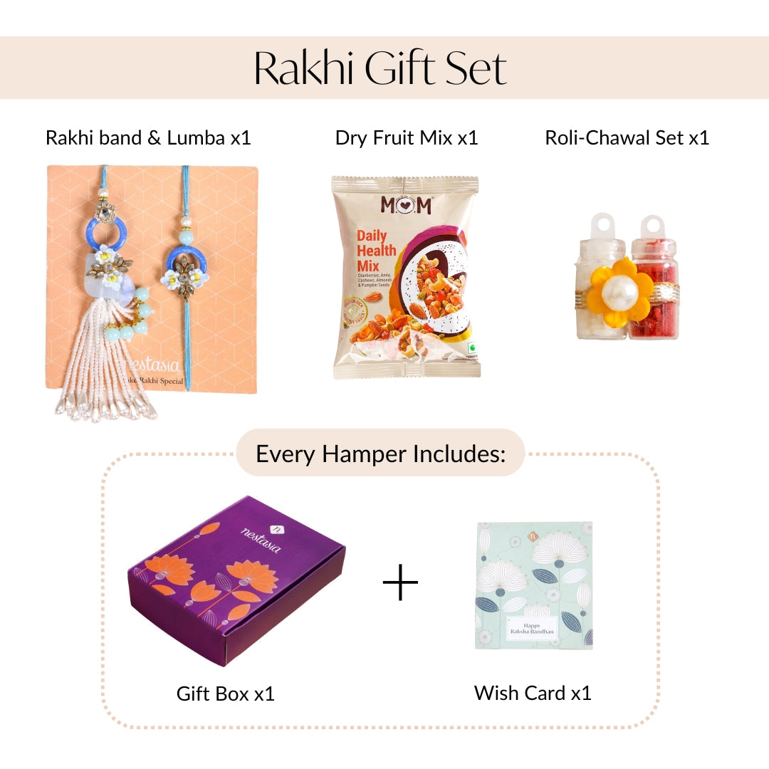 Bloom Bond Rakhi Lumba Set In Blue