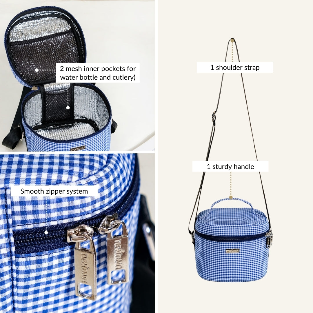 Blue Checked Lunch Bag With Insulation