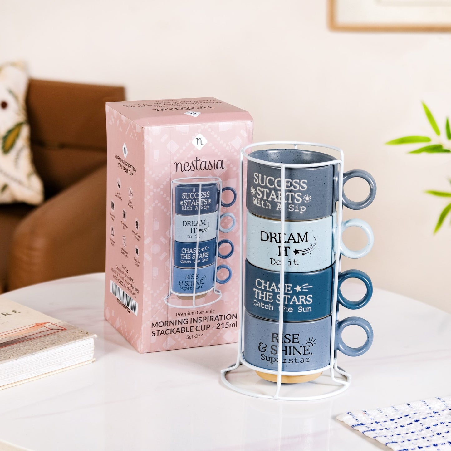 Morning Motivation Stackable Cup Set Of 4 Blue 215ml