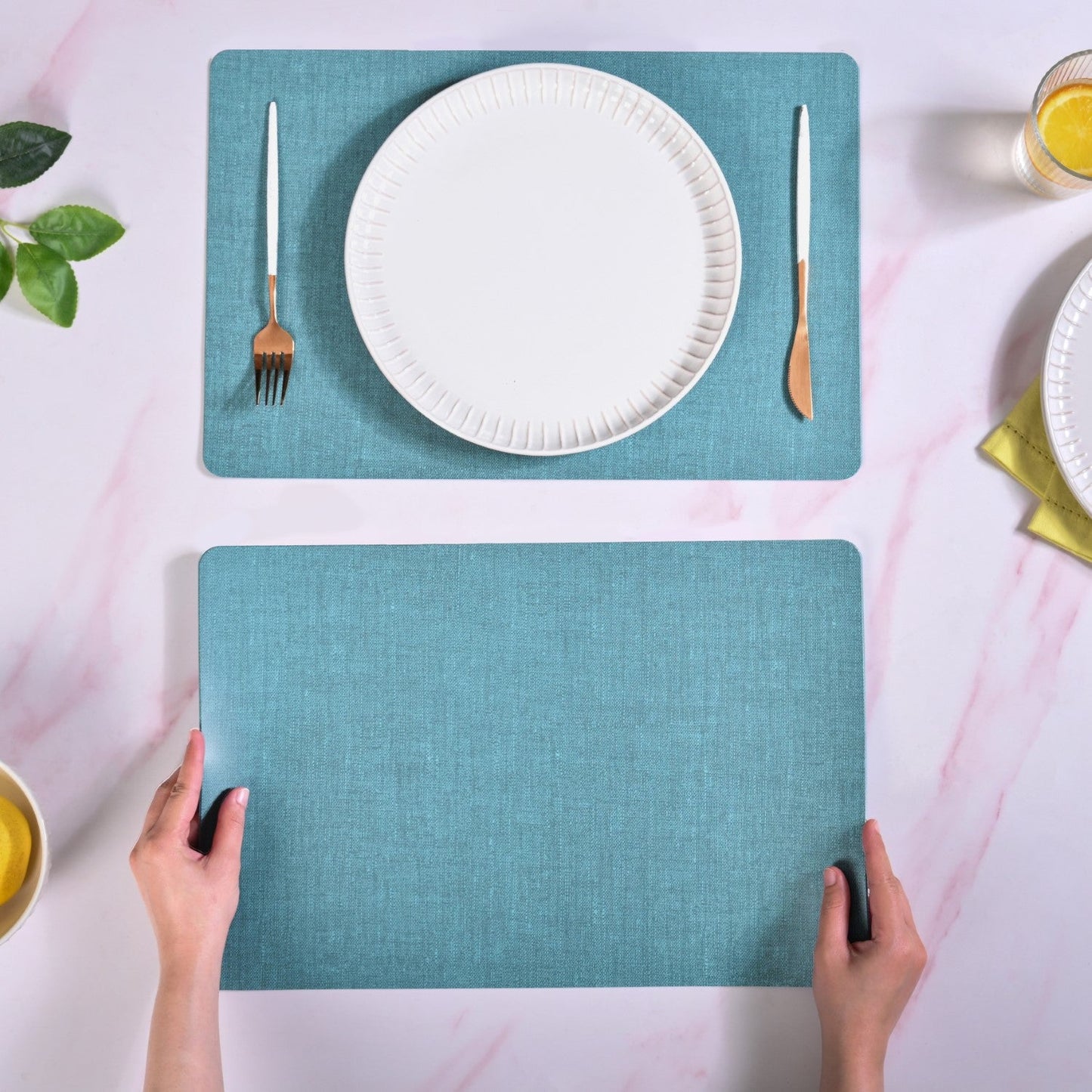 Rectangle Blue Dinner Table Mat Set Of 6