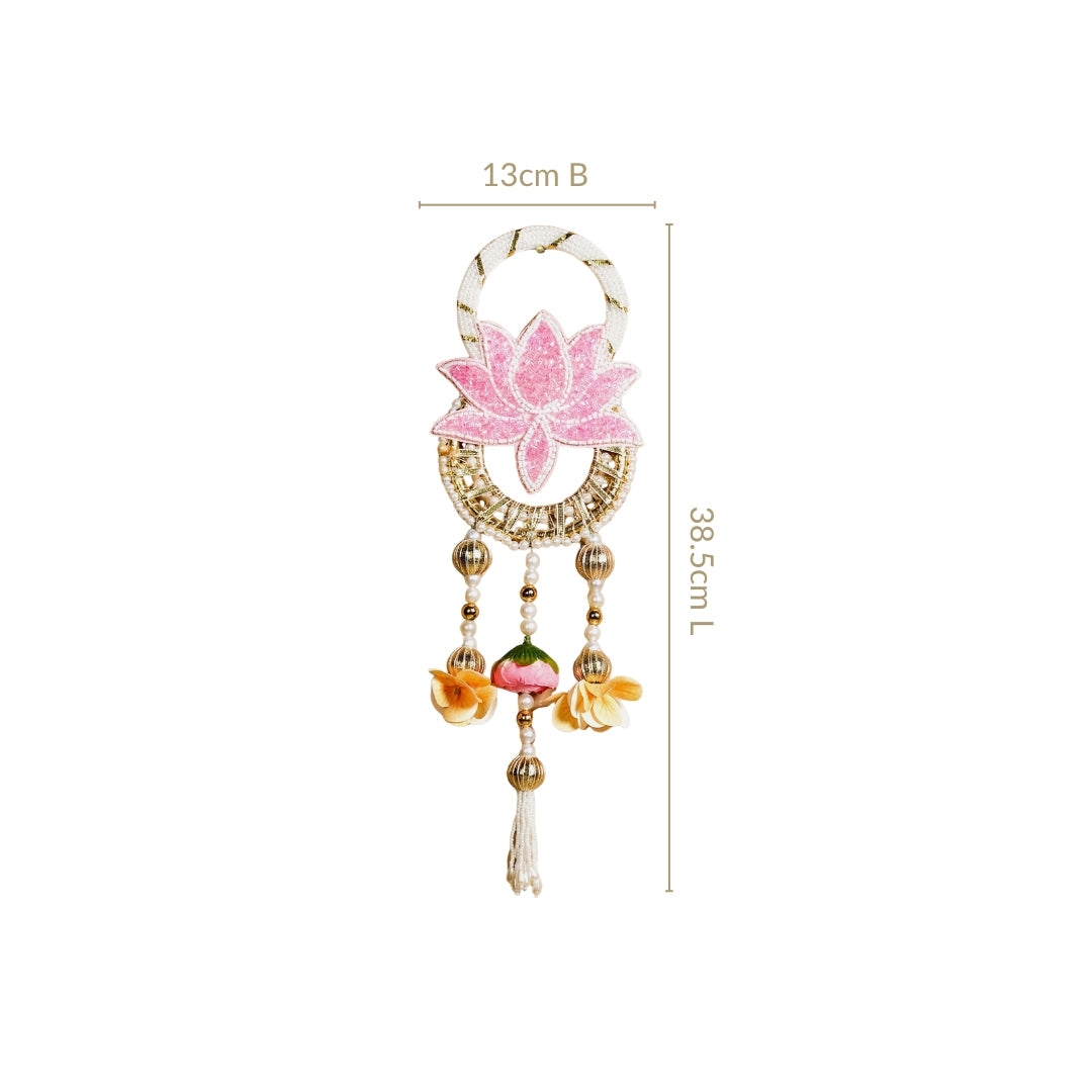 Beaded Lotus Wall Hanging Set Of 2 In Pink