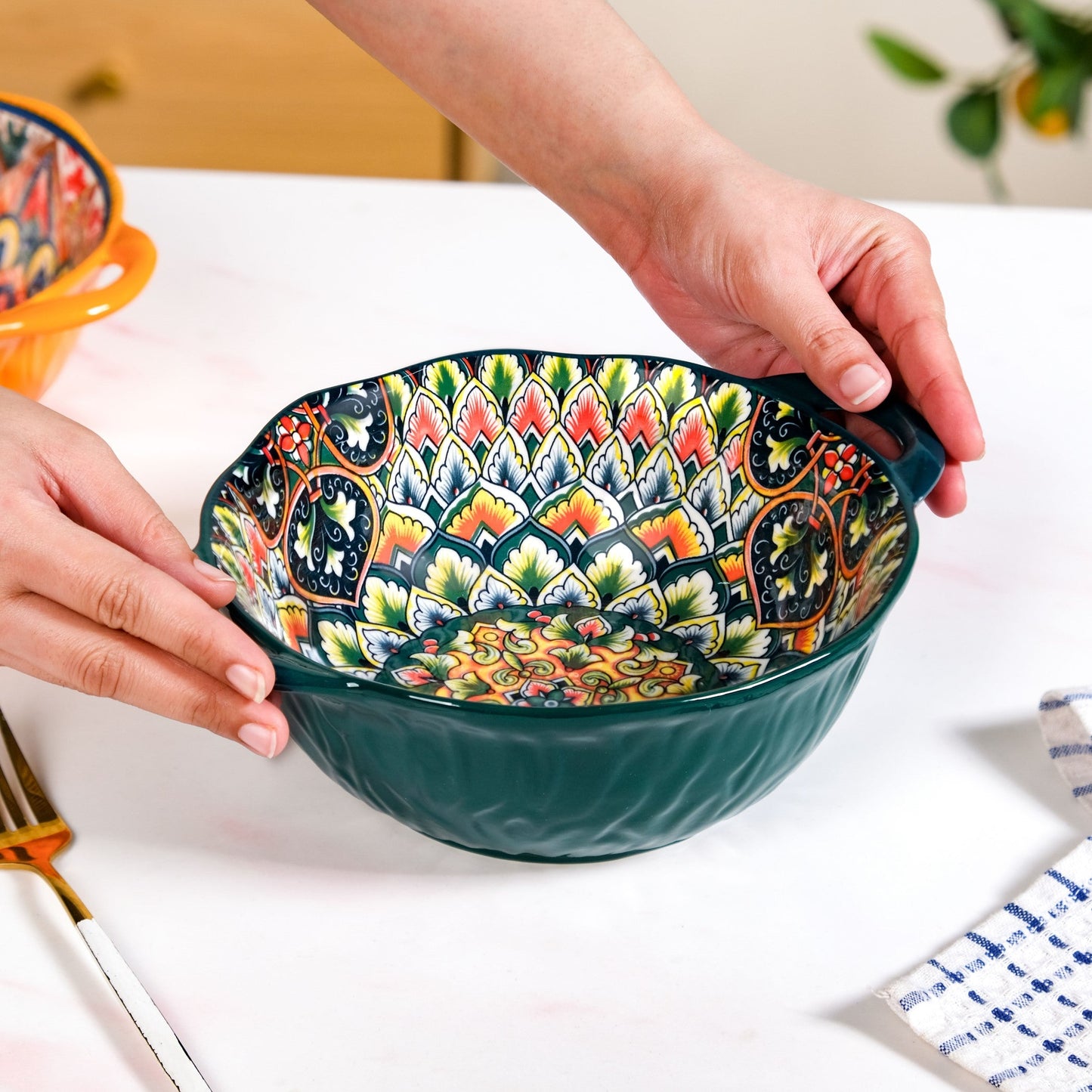Mandala Melange Serving Bowl Green 1500ml