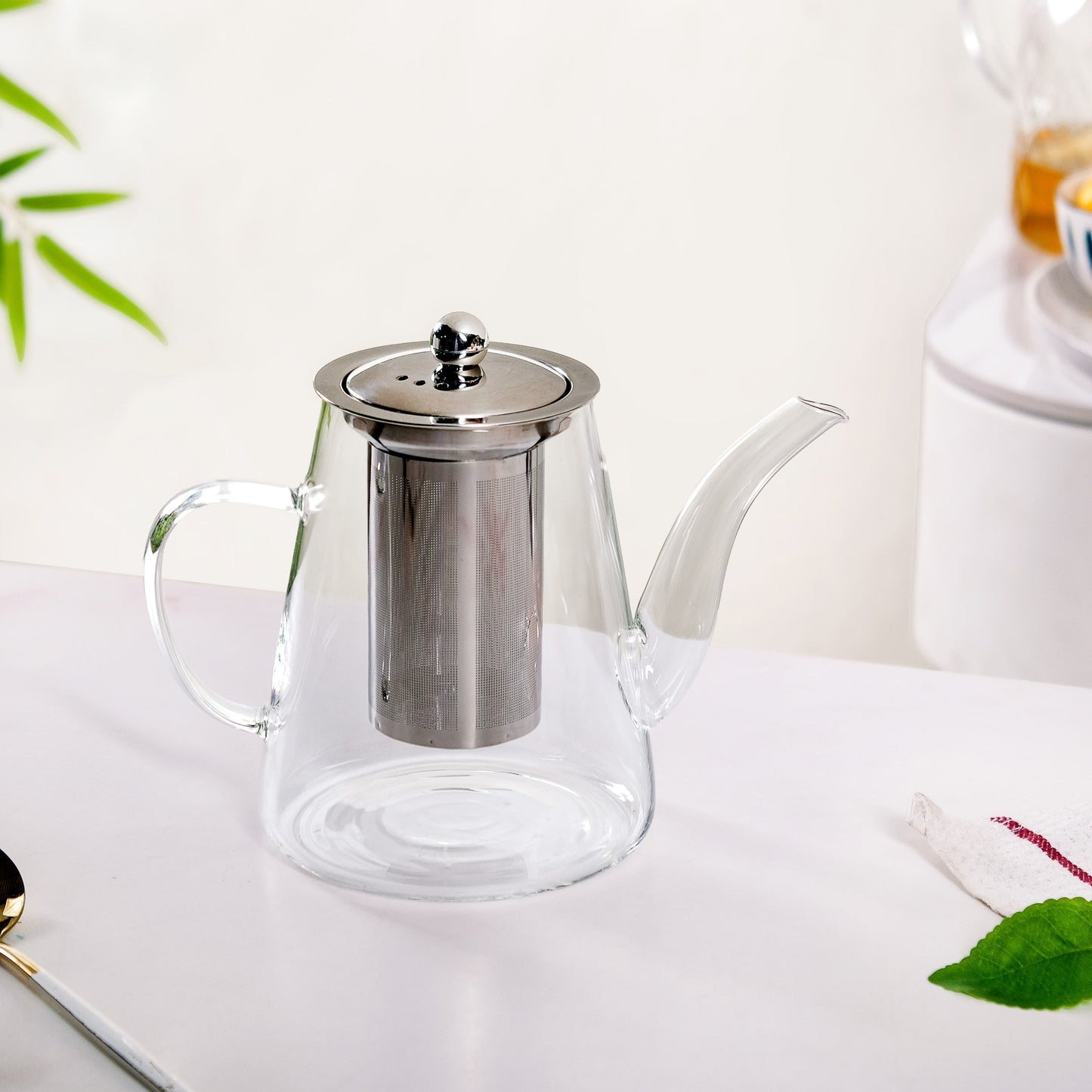Glass Kettle With Tea Strainer Flame Safe 900ml
