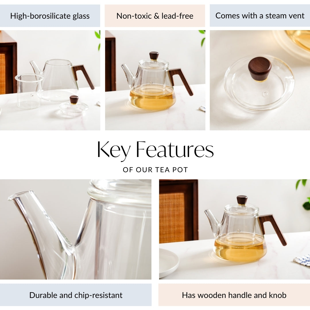 Fusion Wooden Handle Glass Teapot With Infuser 1000ml