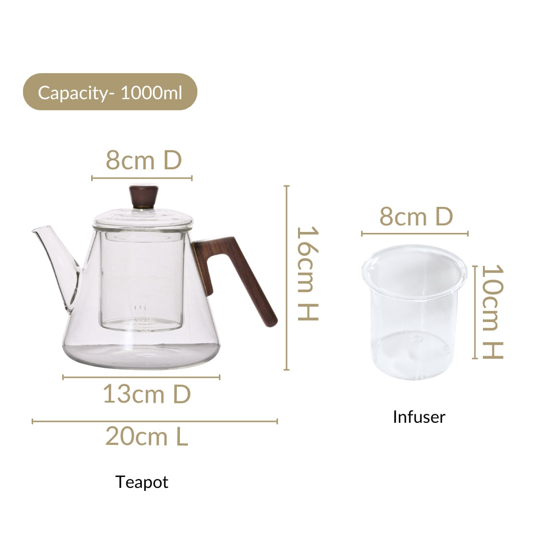 Fusion Wooden Handle Glass Teapot With Infuser 1000ml