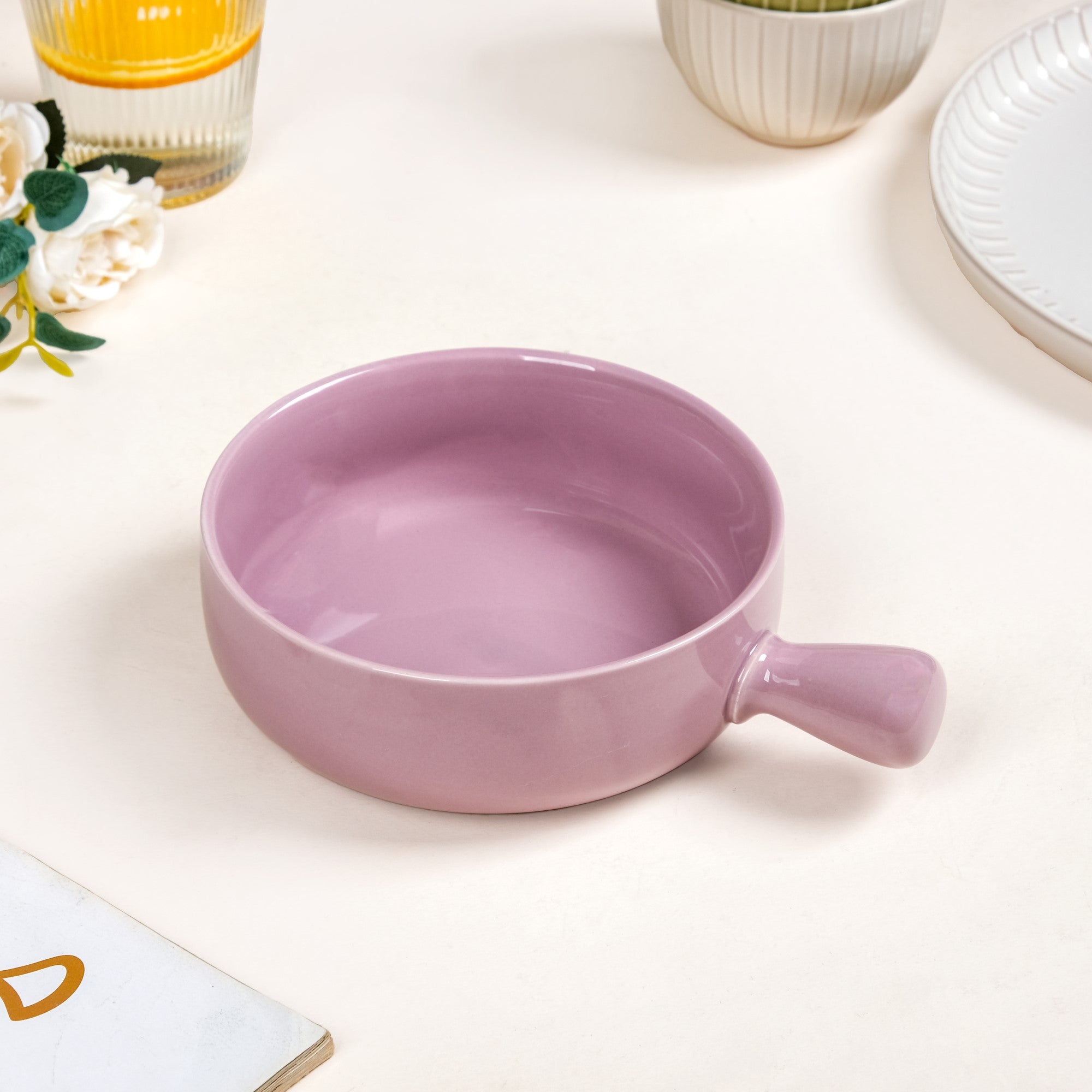 Purple Ceramic Bowl With Handle 700ml