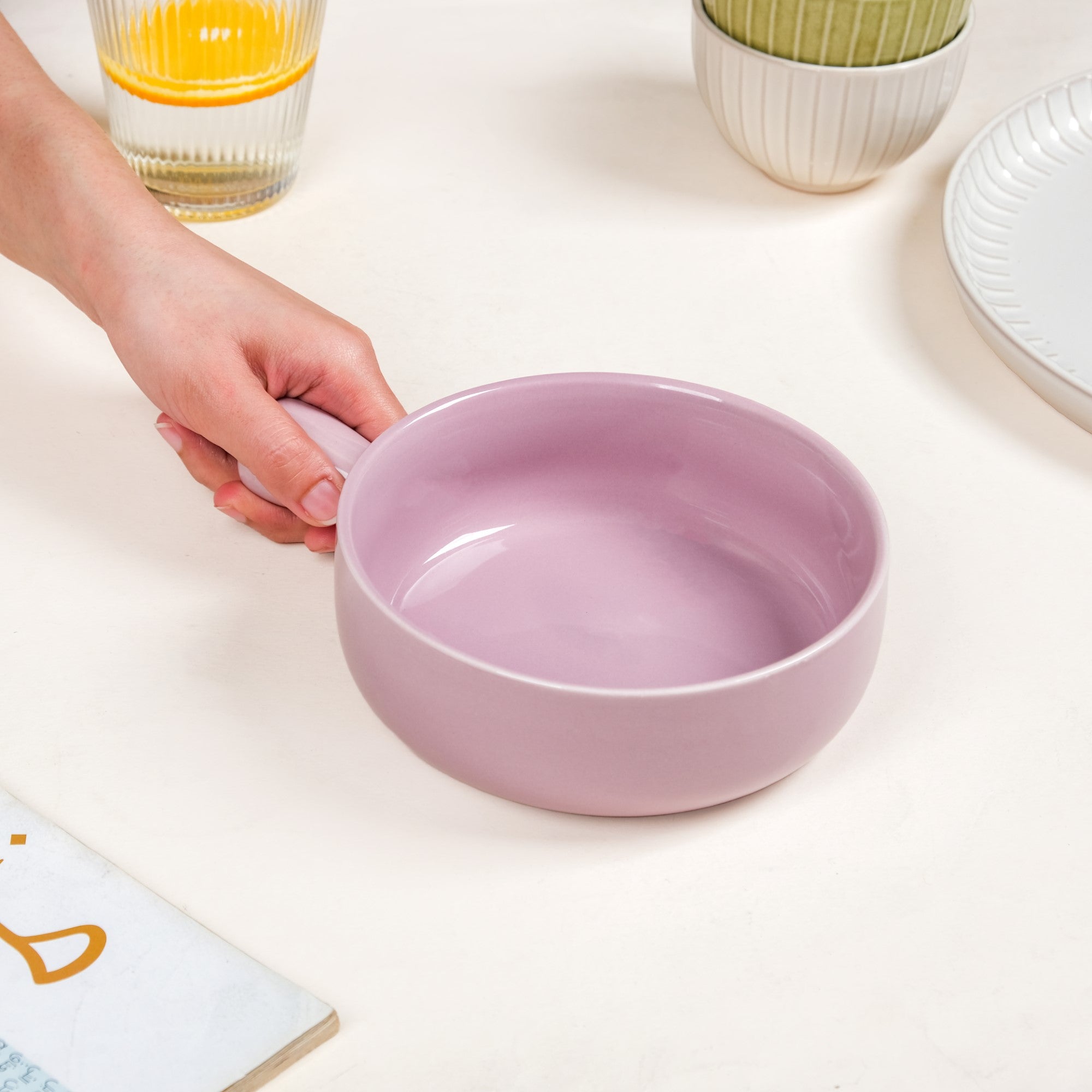 Purple Ceramic Bowl With Handle 700ml