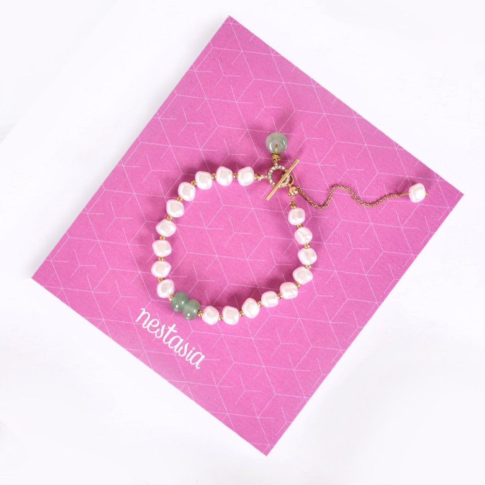 Faux Pearl And Jade Charm Bracelet