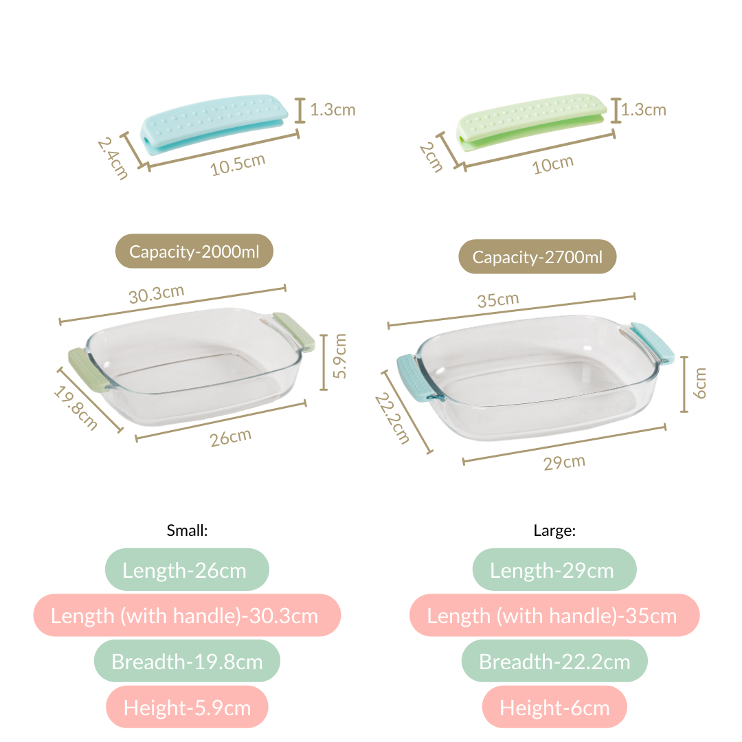 Glass Baking Dish with Heat Protectant Silicone Grips Set of 2