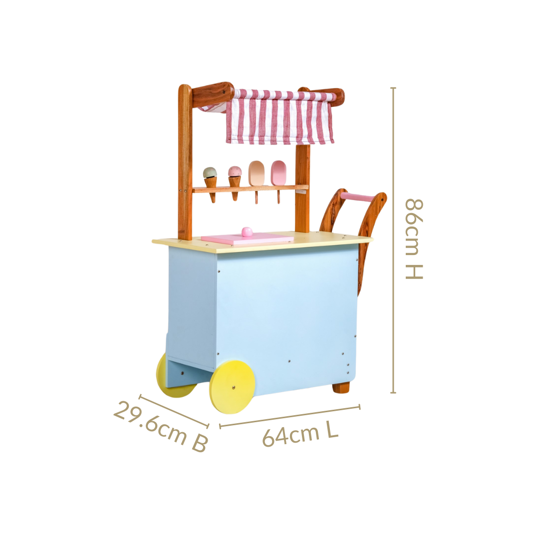 Pretend Play Creative Wooden Ice Cream Cart With Ice Cream