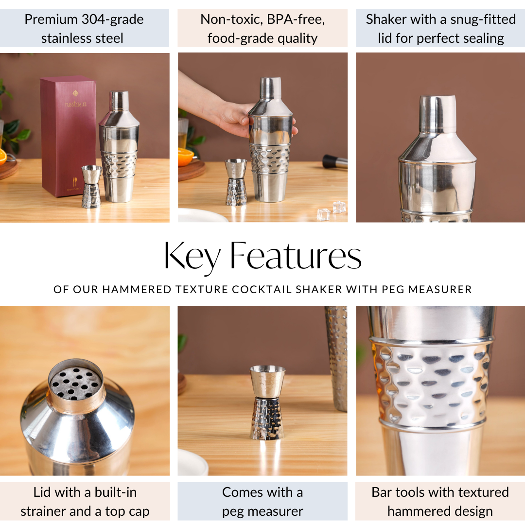 Hammered Texture Cocktail Shaker With Peg Measure