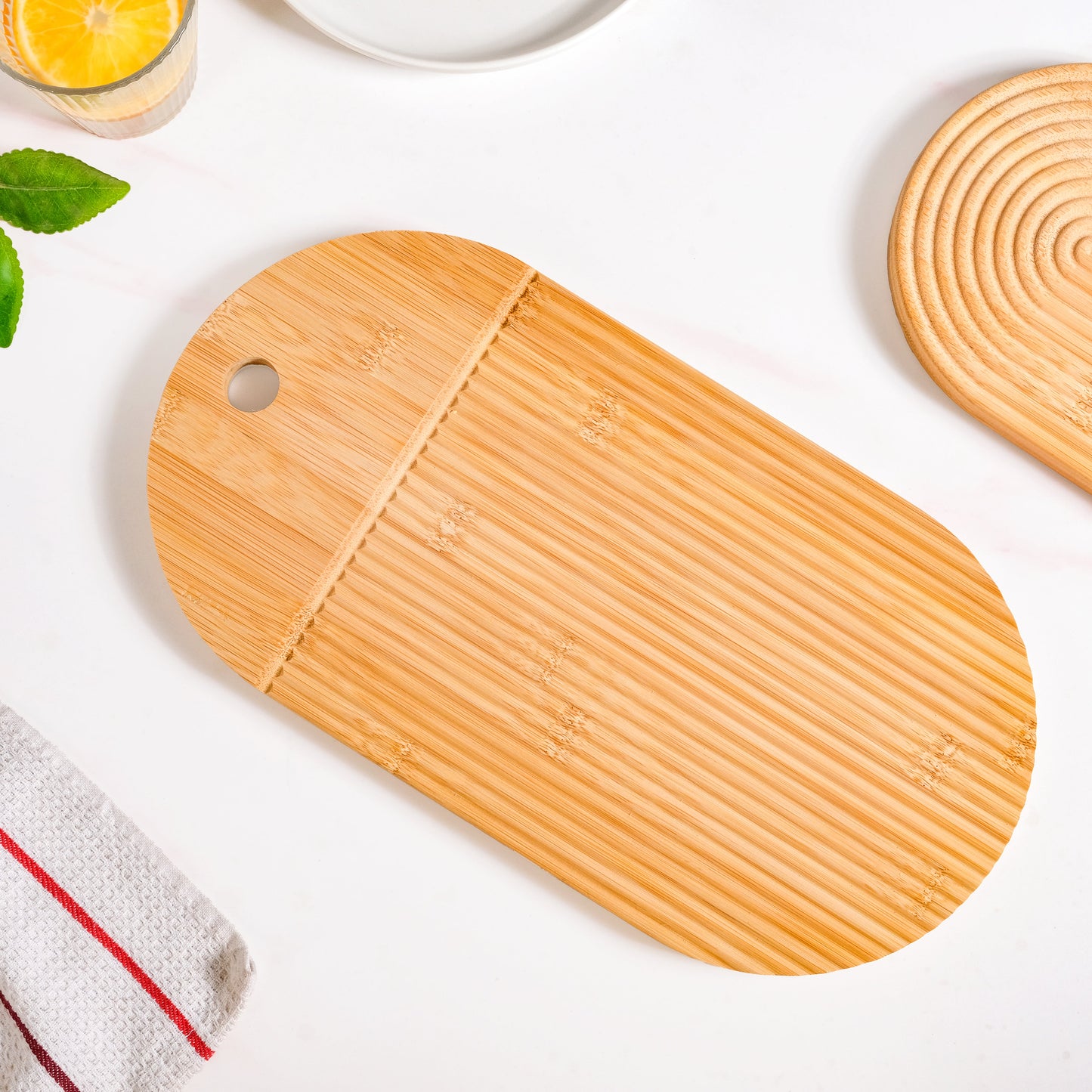 Ribbed Capsule Bamboo Zen Garden Serving Platter 15 Inch