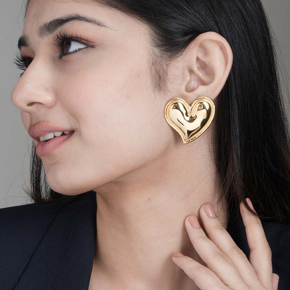 Gold Heart Stud Earrings