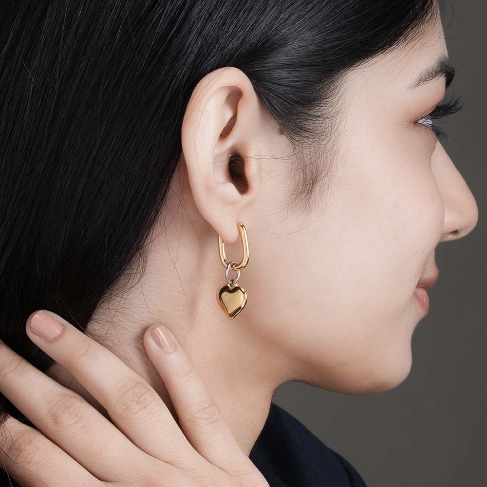 Puffed Heart Hoop Earrings