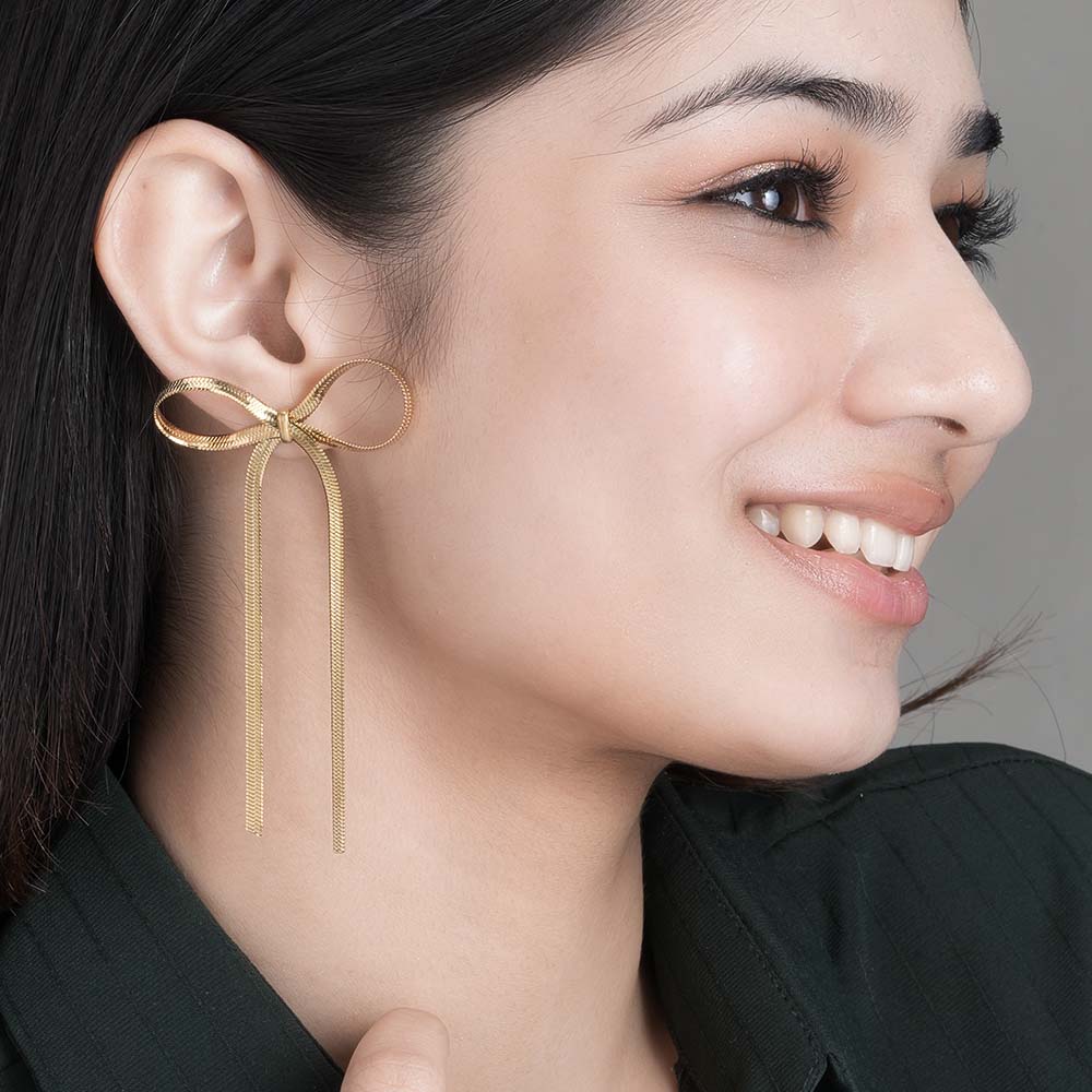 Golden Bows Drop Earrings
