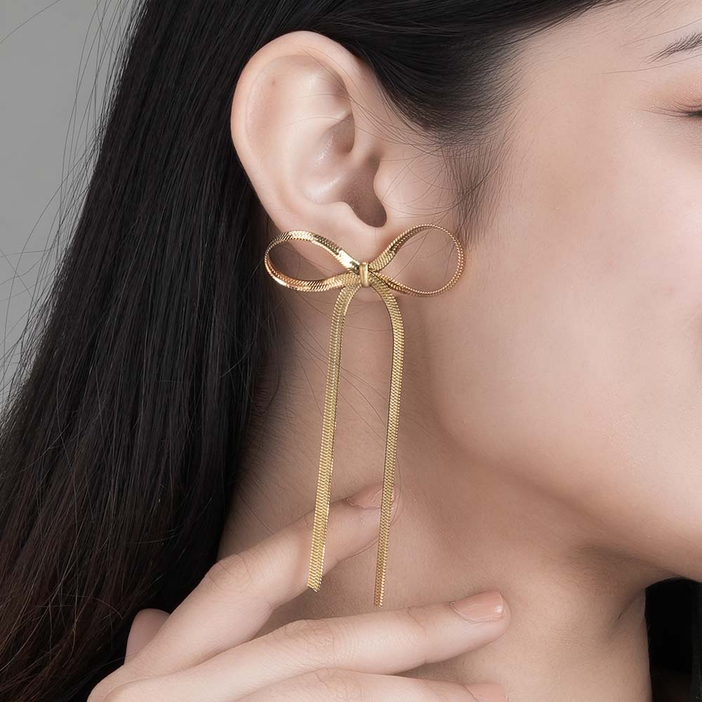 Golden Bows Drop Earrings