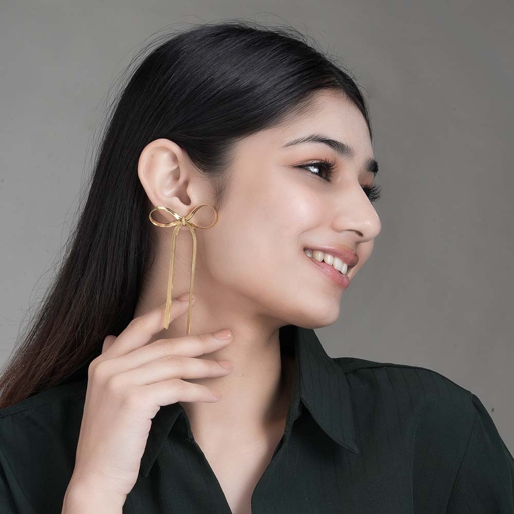 Golden Bows Drop Earrings