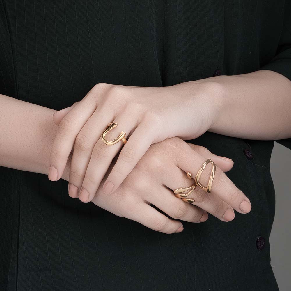 Abstract Gold Ring Set