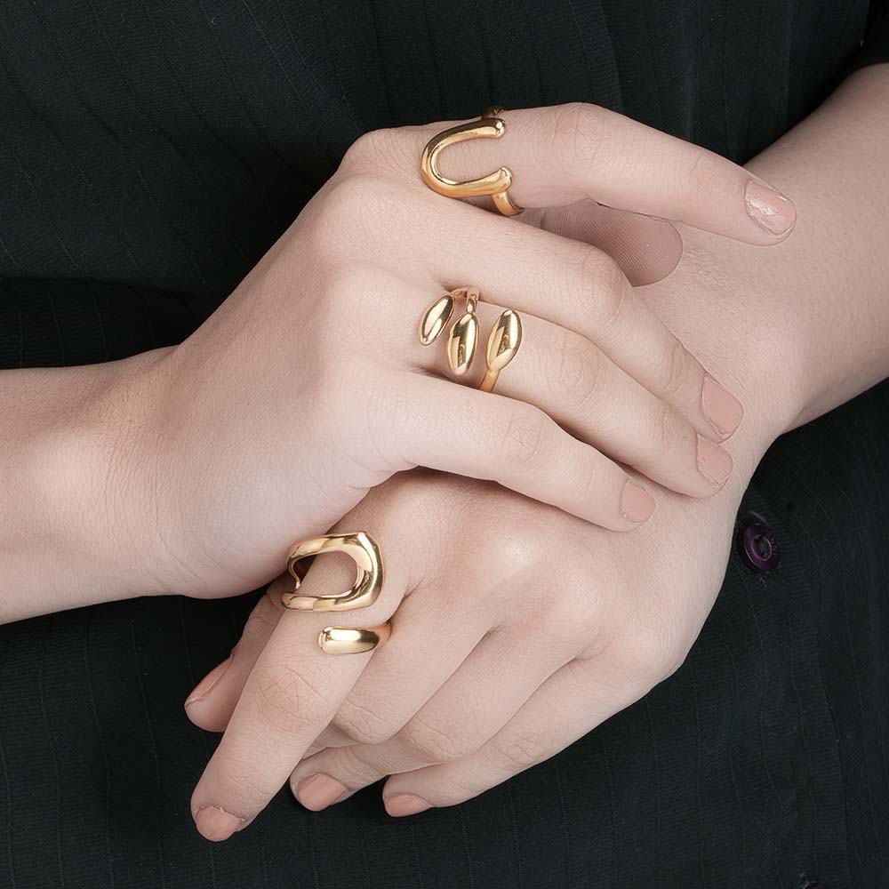 Abstract Gold Ring Set