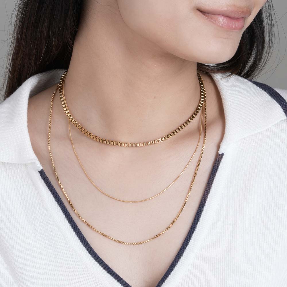 Gold Tone Box Chain Layered Necklace