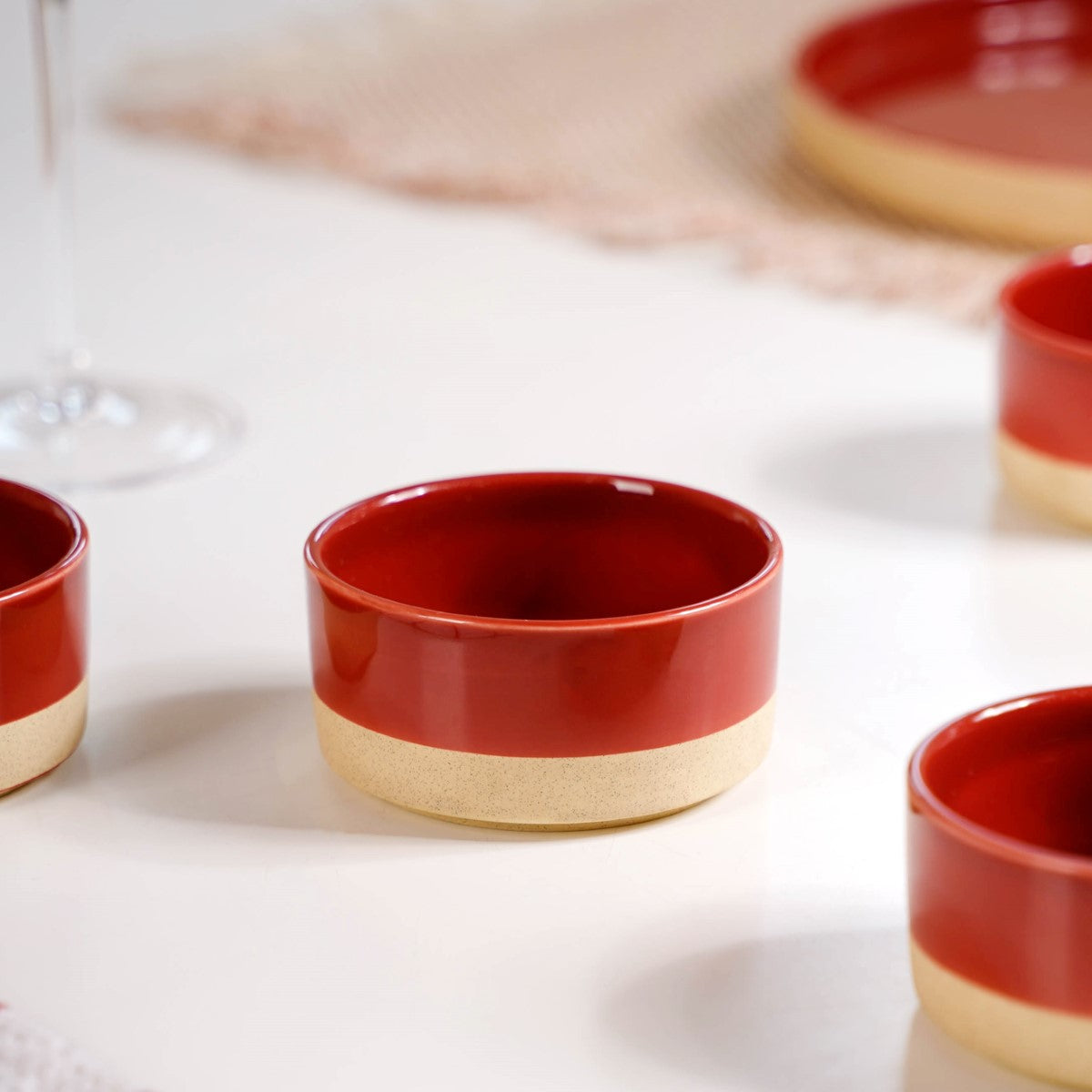 Glazed Ceramic Bowls Set Of 4 Amber Clay 150ml