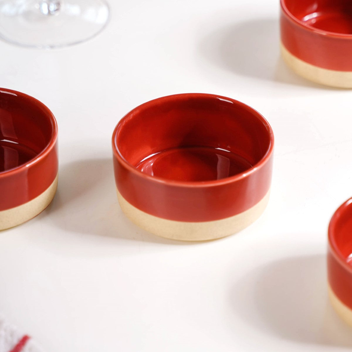 Glazed Ceramic Bowls Set Of 4 Amber Clay 150ml