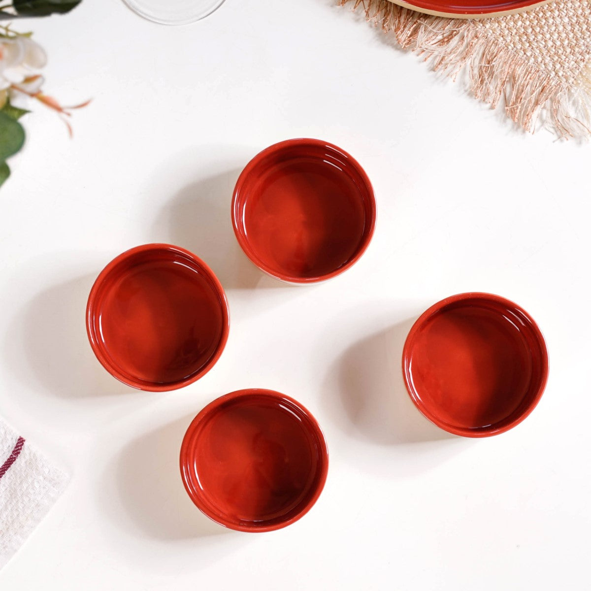Glazed Ceramic Bowls Set Of 4 Amber Clay 150ml