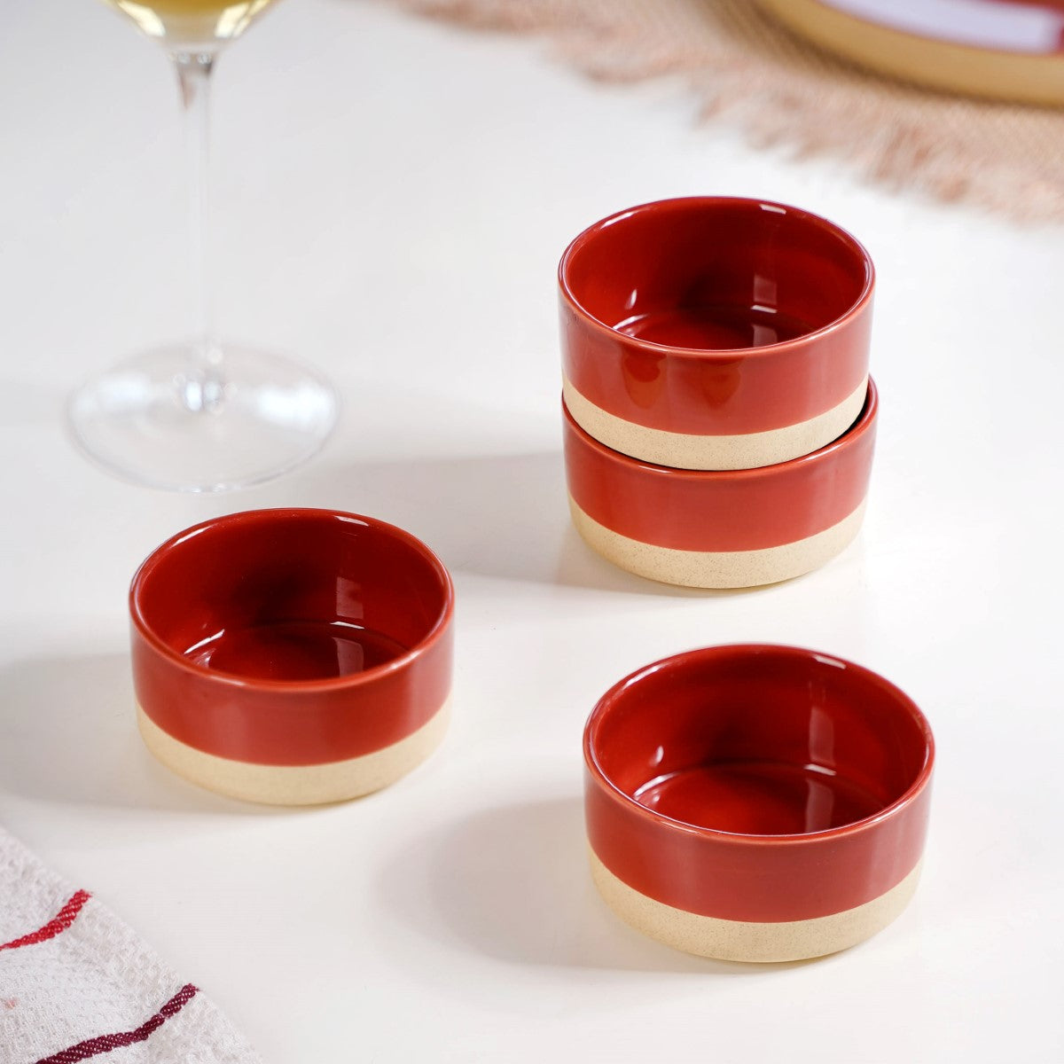 Glazed Ceramic Bowls Set Of 4 Amber Clay 150ml