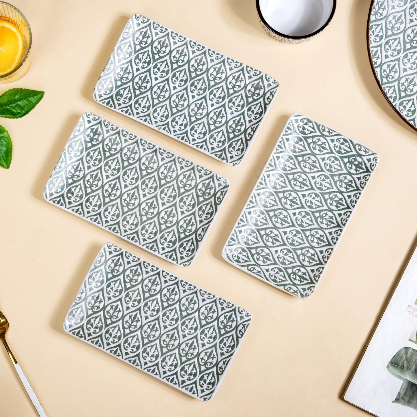 Sage Green Baroque Ceramic Serving Platter Set Of 4 7 Inch
