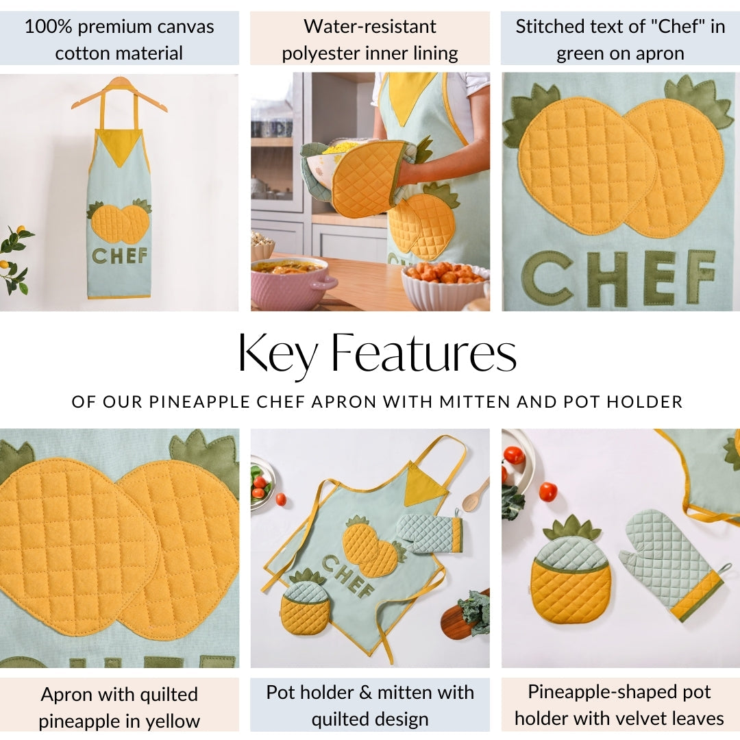 Pineapple Chef Apron With Mitten And Pot Holder