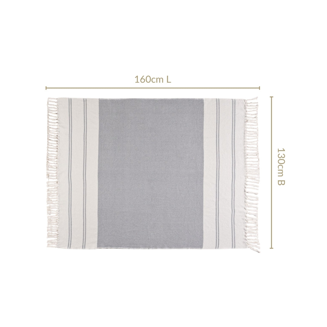 Coastal Blue And White Striped Cotton Throw With Tassels