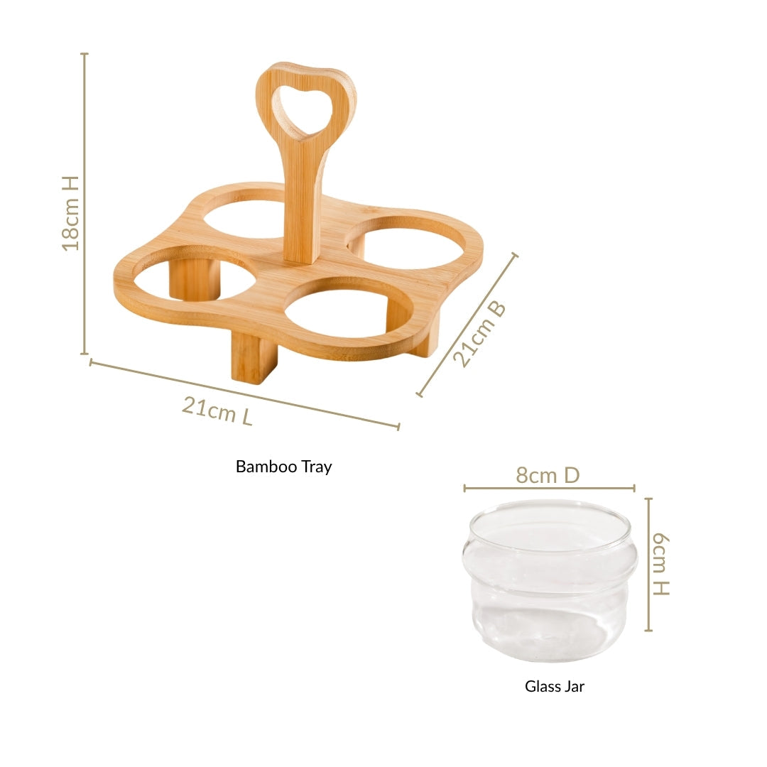 Glass Bowls Set Of 4 With Bamboo Stand
