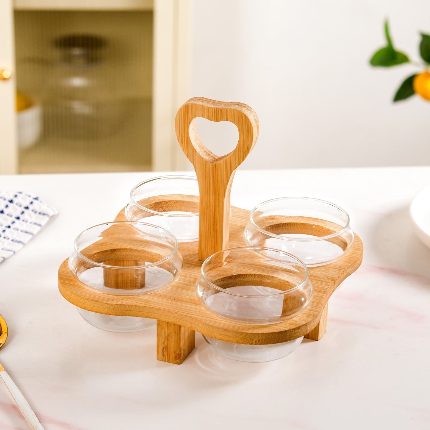 Glass Bowls Set Of 4 With Bamboo Stand