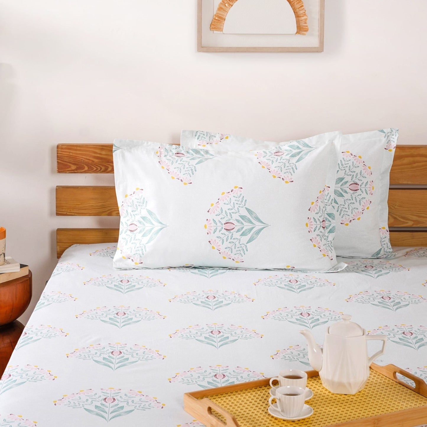 Daisy Florals King Sized Pure Cotton Bedding Set 180 TC Ultra Soft 275x275 cm
