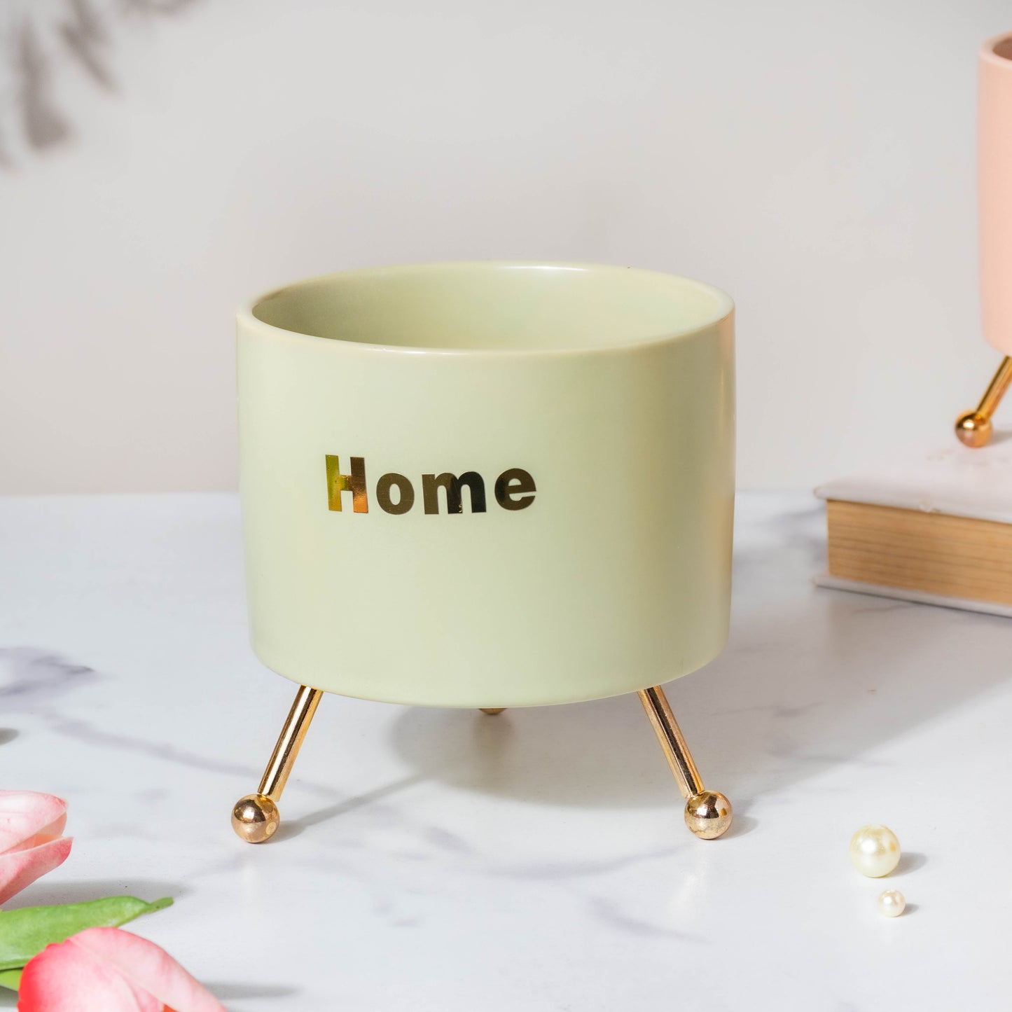 Home Ceramic Planter With Stand Green