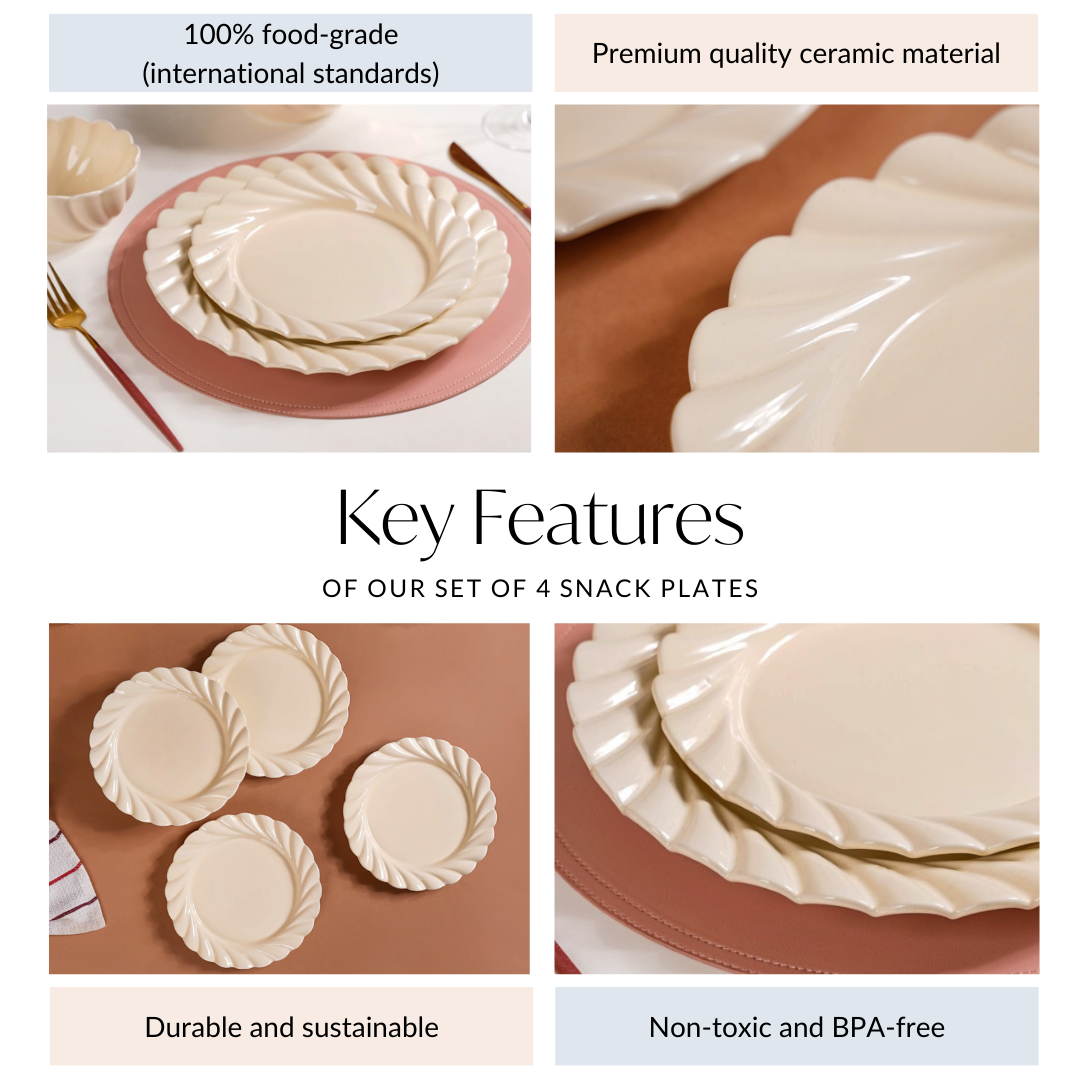 Scallop Vanilla White Luxury Snack Plates Set Of 4 9 Inch