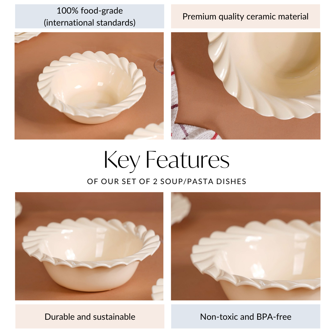 Scallop Vanilla White Serving Bowl Set Of 2 1000ml