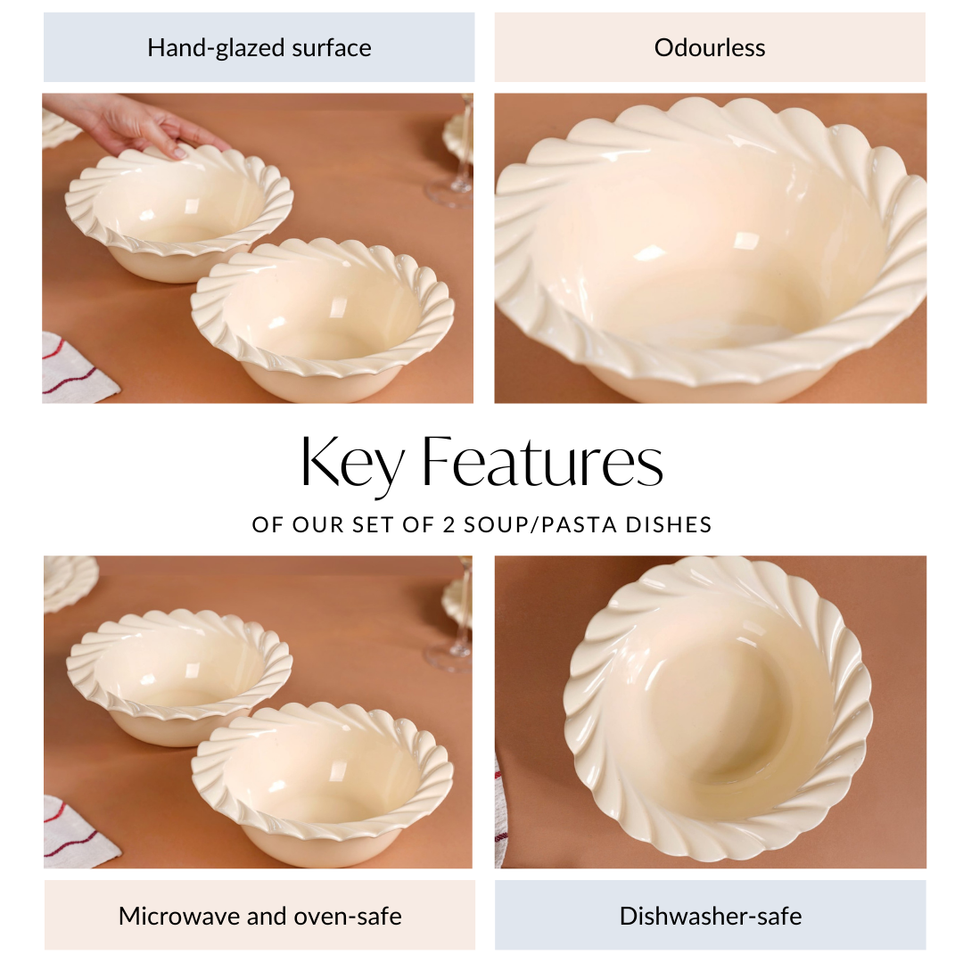 Scallop Vanilla White Serving Bowl Set Of 2 1000ml