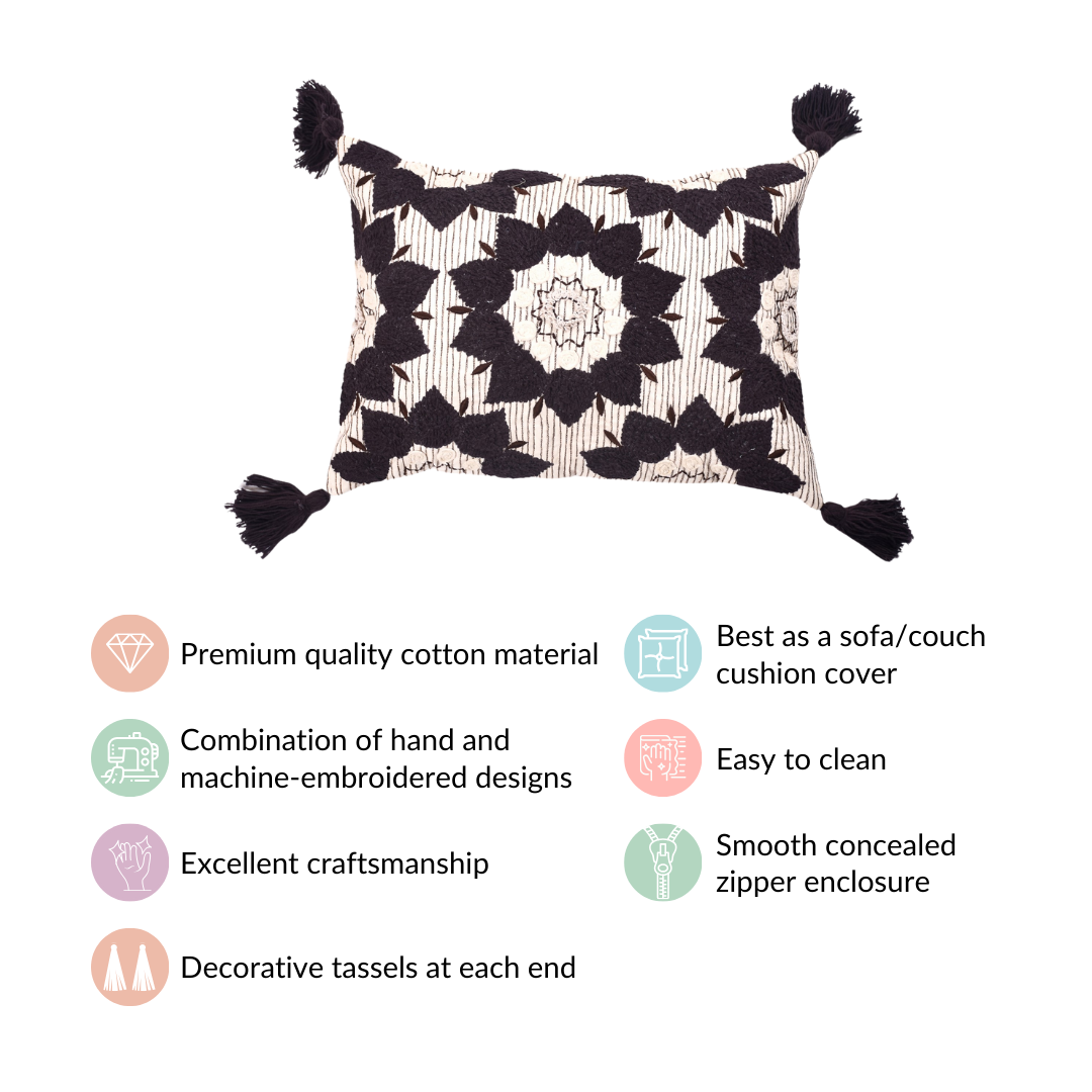 Embroidered Pattern Throw Cushion Cover 20x14 Inch