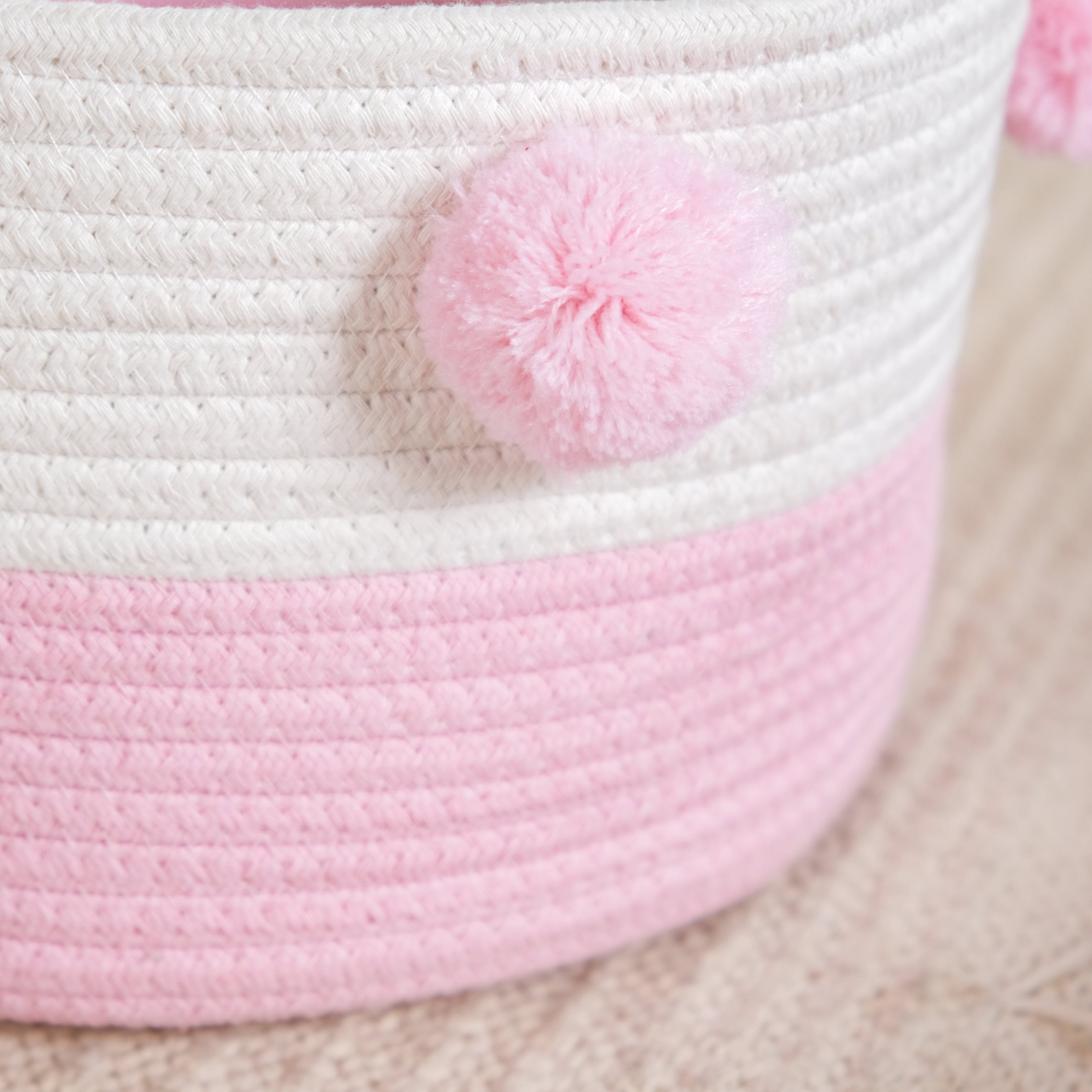 Pink And Mint Pom Pom Basket Set Of 2 18cm