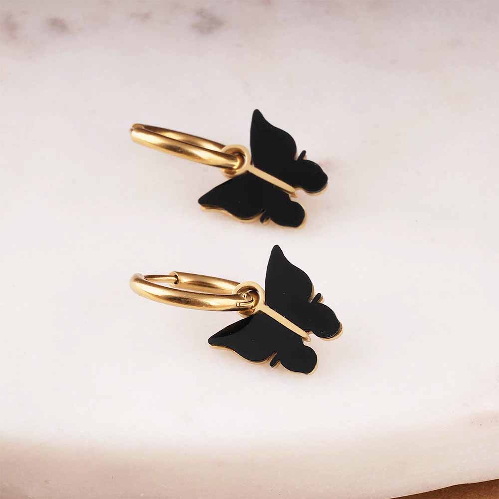 Midnight Butterfly Hoop Earrings